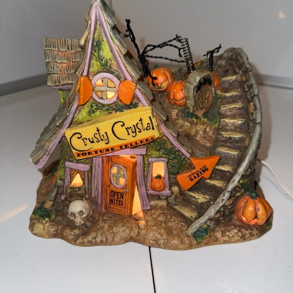 Lighted Porcelain Crusty Crystal Fortune Teller Halloween Witch House Read Desc - Picture 1 of 12